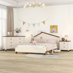 3-Pieces Bedroom Sets Full Size Platform Bed with Nightstand and Storage dresser,White+Gray