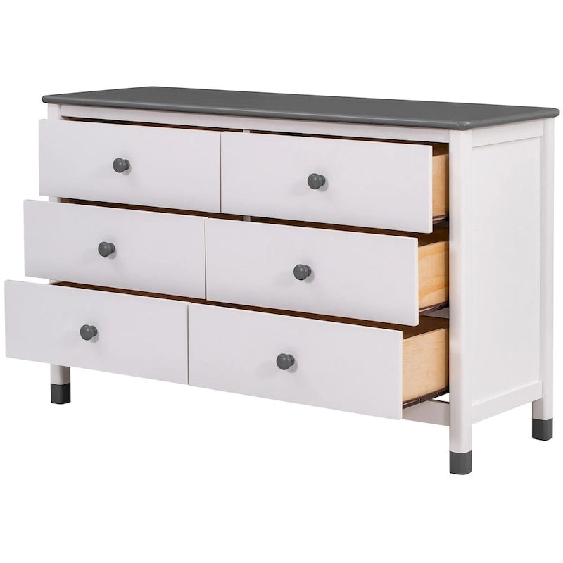 3-Pieces Bedroom Sets Full Size Platform Bed with Nightstand and Storage dresser,White+Gray