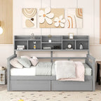 Full size Daybed, Wood Slat Support, with Bedside Shelf and Two Drawers