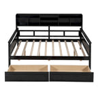 Full size Daybed, Wood Slat Support, with Bedside Shelf and Two Drawers