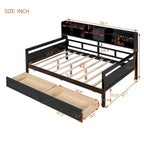 Full size Daybed, Wood Slat Support, with Bedside Shelf and Two Drawers