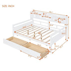 Full size Daybed, Wood Slat Support, with Bedside Shelf and Two Drawers