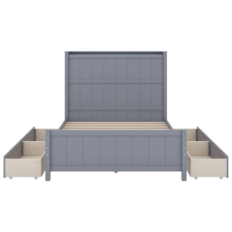 Full Size Platform Bed with Drawers and Storage Shelves