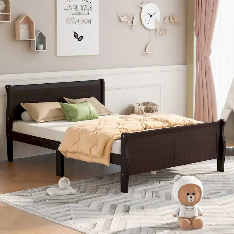 CUSchoice Queen Size Wood Platform Bed with Headboard