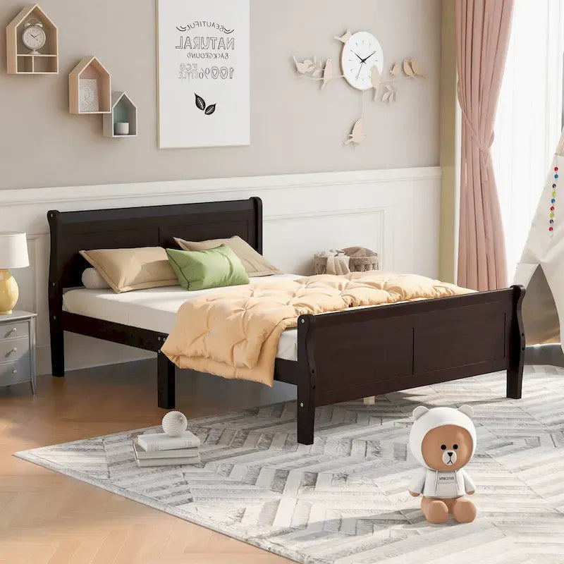 CUSchoice Queen Size Wood Platform Bed with Headboard