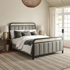 Modern Solid Wood And Rattan Bed (With Led Headboard)