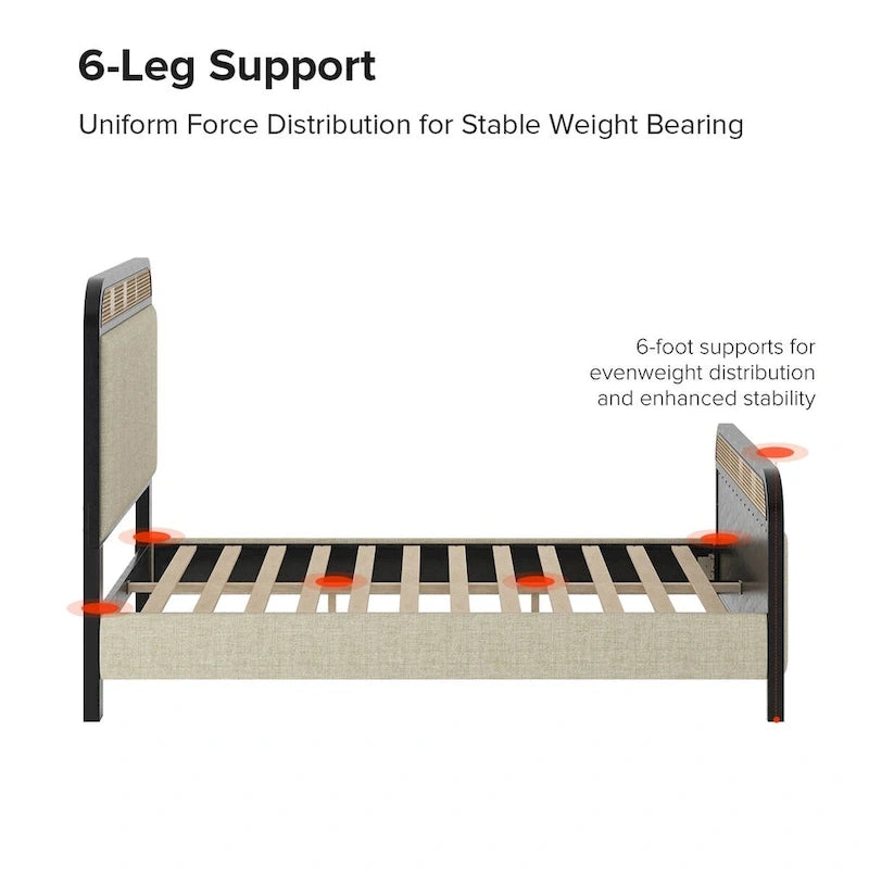 Modern Solid Wood And Rattan Bed (With Led Headboard)