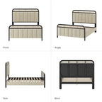 Modern Solid Wood And Rattan Bed (With Led Headboard)
