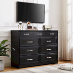 Bedroom Dresser, 9 Drawer Long Dresser with Antique Handles, Wood Chest of Drawers for Kids Room, Living Room, Entry and Hallway