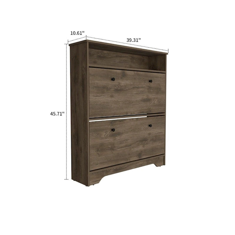 Wooden Shoe Storage Cabinet with 2 Flip Drawers and a Top Shelf