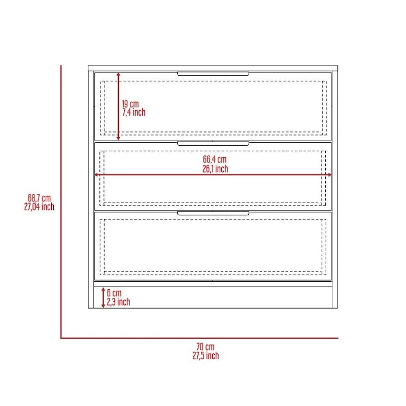 Kaia 3 Drawers Dresser, Superior Top