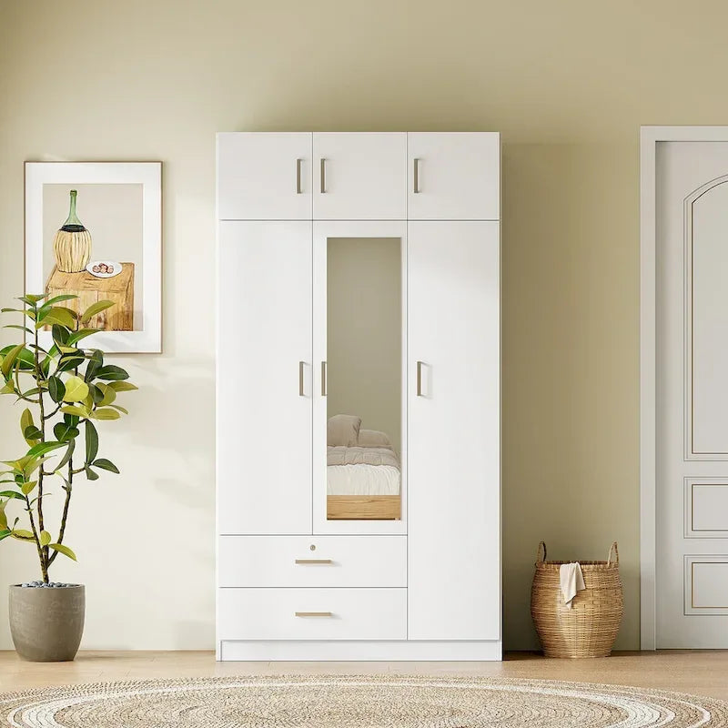 Mirror Wardrobe with 2 Drawers and Top Cabinet by Harper&Bright Designs