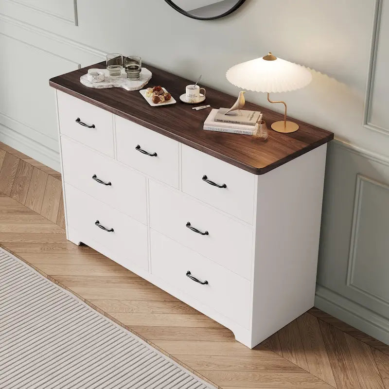 Modern Dresser for Bedroom, 7 Drawer Double Dresser Sideboard