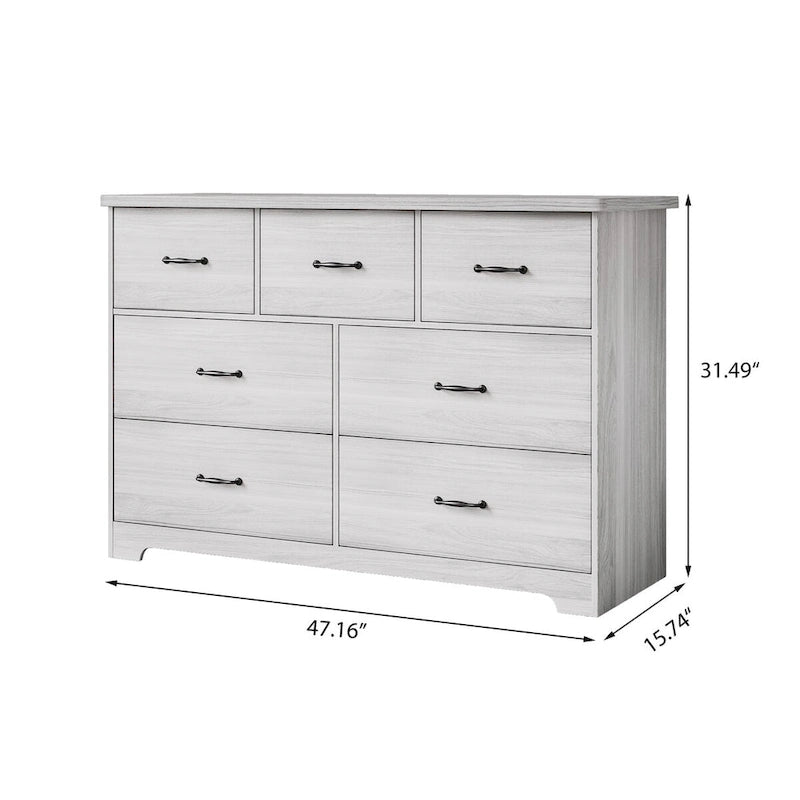 Modern Dresser for Bedroom, 7 Drawer Double Dresser Sideboard