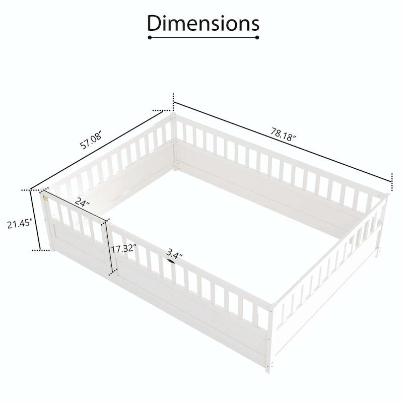 Montessori wooden children's floor bed without Support slat