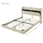 Queen Size Floating Bed Frame with Storage Headboard, Modern Upholstered Platform Bed with USB Ports