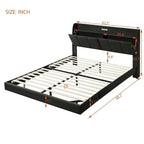 Queen Size Floating Bed Frame with Storage Headboard, Modern Upholstered Platform Bed with USB Ports