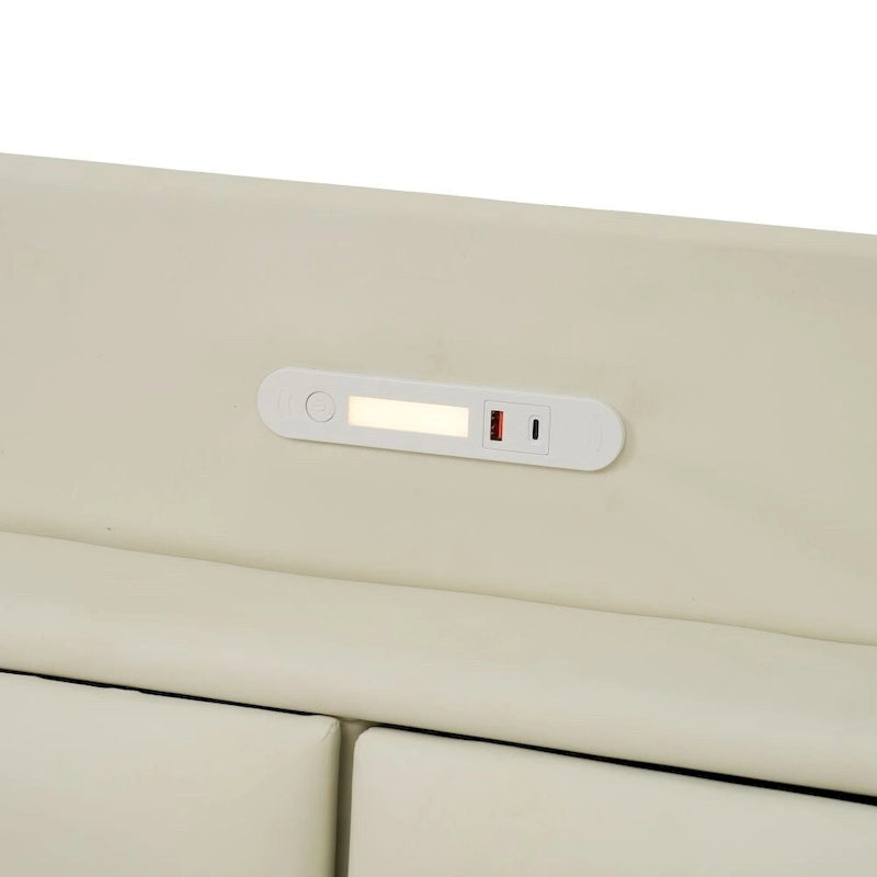 Queen Size Floating Bed Frame with Storage Headboard, Modern Upholstered Platform Bed with USB Ports