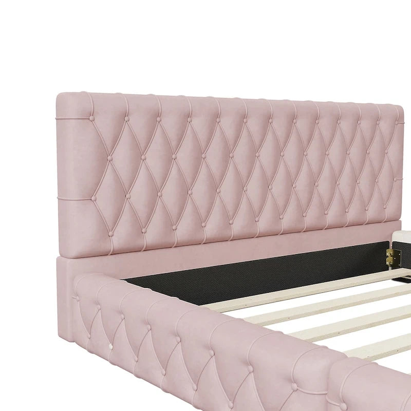 Queen Size Upholstered Bed with Tufted Headboard
