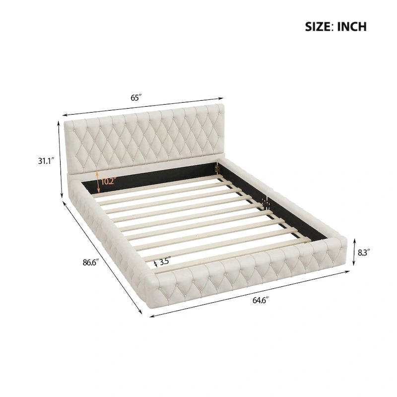 Queen Size Upholstered Bed with Tufted Headboard