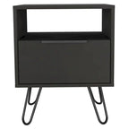 Nightstand 22H, One Open Shelf, Single Door Cabient, Hairpin Legs, Black