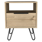 Nightstand 22H, One Open Shelf, Single Door Cabient, Hairpin Legs, Black