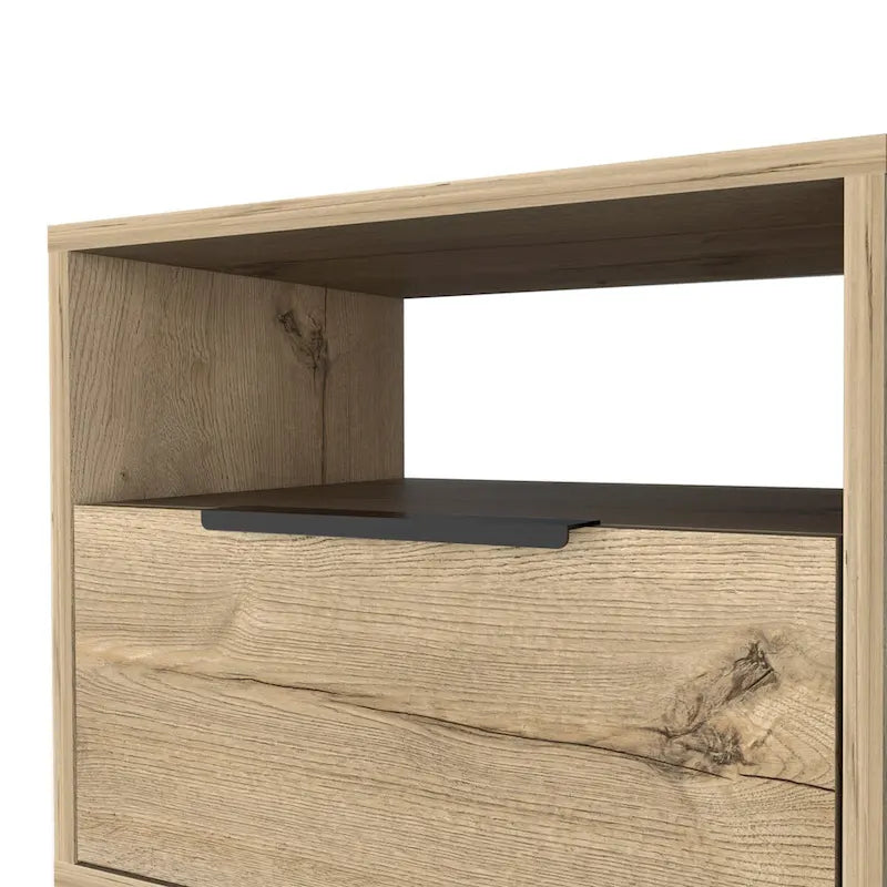 Nightstand 22H, One Open Shelf, Single Door Cabient, Hairpin Legs, Black