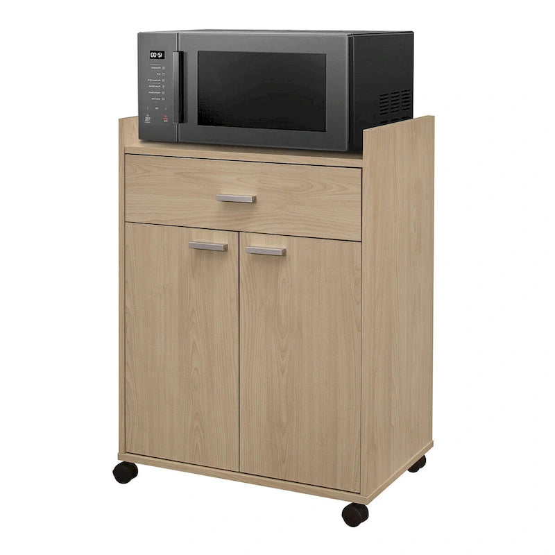 Kitchen Microwave Cart, Accent Storage Cabinet with 1 Drawer and 2 Doors, Beech