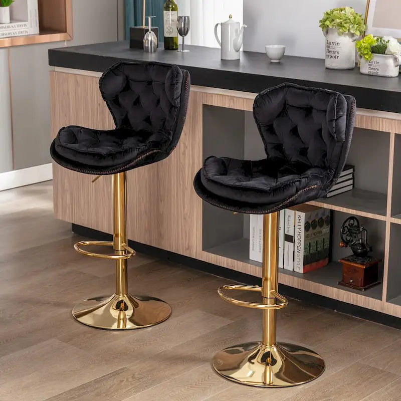 Set of 2 Upholstered Aremless Adjustable Height Bar Stools with Footrest