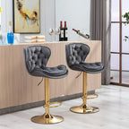 Set of 2 Upholstered Aremless Adjustable Height Bar Stools with Footrest