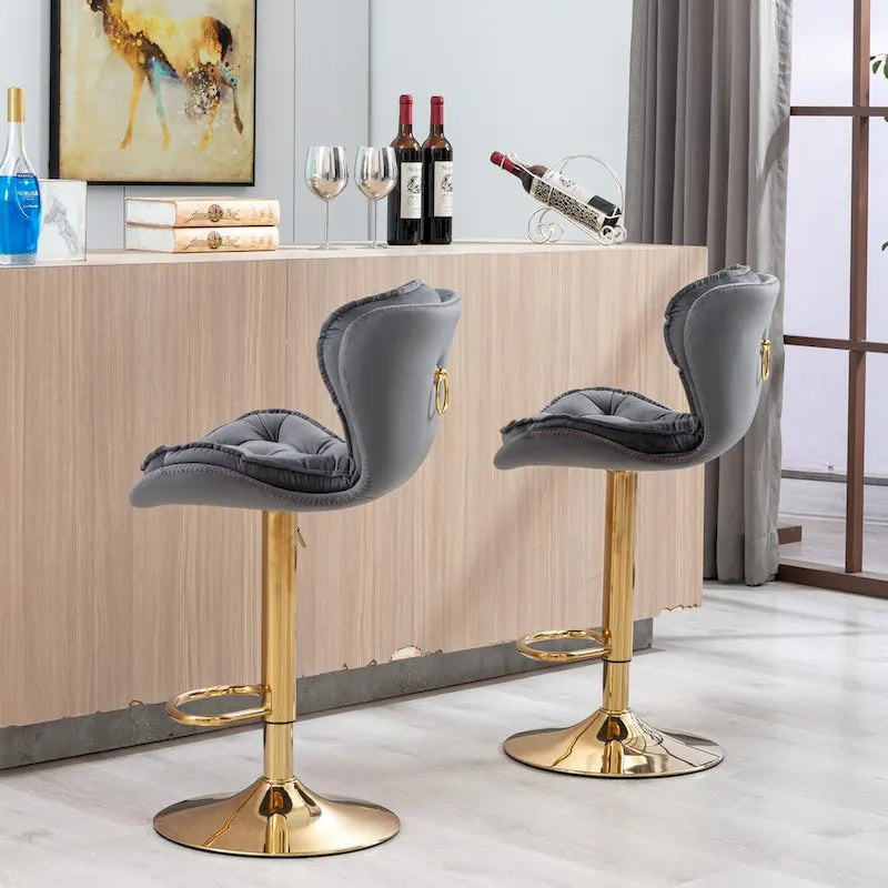 Set of 2 Upholstered Aremless Adjustable Height Bar Stools with Footrest