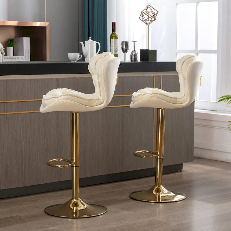 Set of 2 Upholstered Aremless Adjustable Height Bar Stools with Footrest