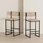 Set of 2 Papetr Rope Woven Dining Chairs, Bar Stools with Footrest