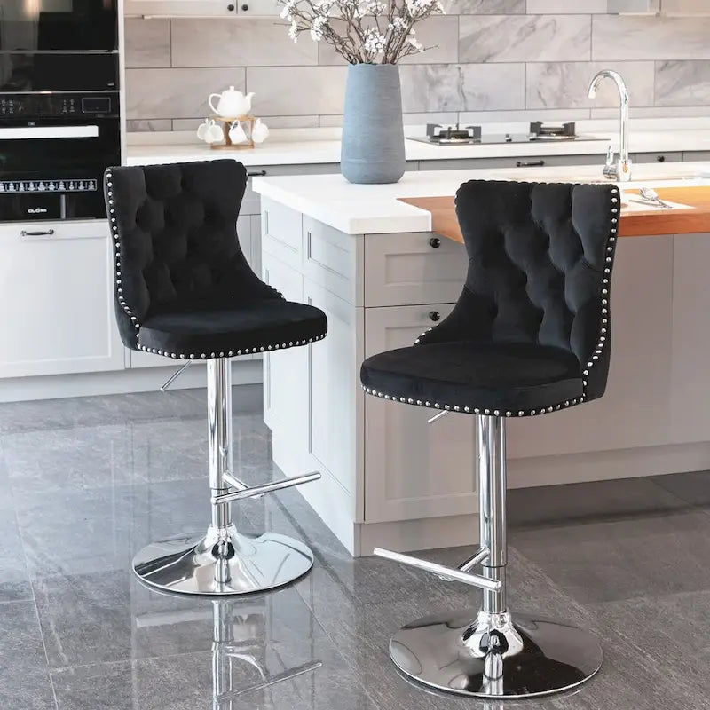 Swivel Velvet Barstools Adjusatble Seat Height from 25-33 Inch,Upholstered Chrome base Bar Stools with Backs,Set of 2