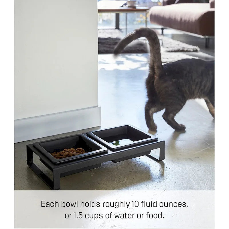 Yamazaki Home Pet Food Bowls - Two Styles, Steel and Ceramic, Short, 1.25 cups, 300 milliliters per bowl