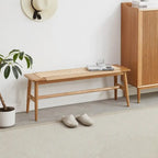 Woven Design Natural Oak Wood Dining Bench, Bed Bench, Entryway Bench, for Dining Room, Bedroom, Bathroom