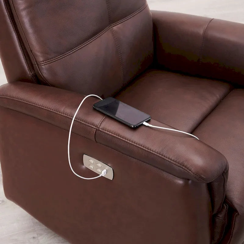 Hydeline Logan Power Headrest Top Grain Leather Recliner Chair
