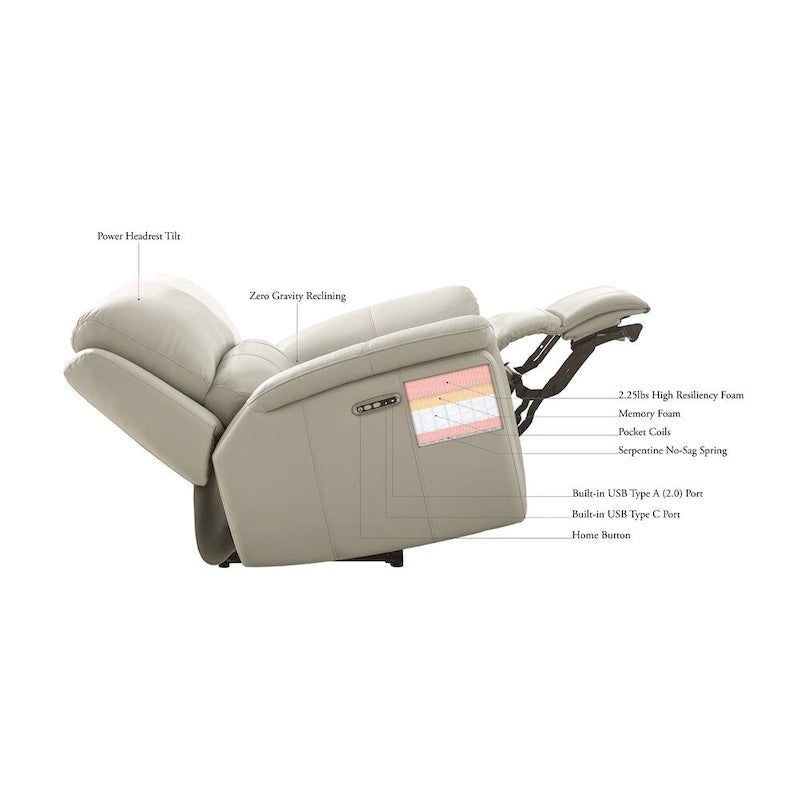 Hydeline Stanfield Zero Gravity Power Recline and Headrest Top Grain Leather Sofa