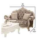 Scrolled Crown Top Fabric Loveseat with Cabriole Legs, Gray and White
