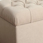 Fabric Upholstered Button Tufted Wooden Bench With Hinged Storage, Cream and Brown