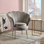Velvet Scalloped Back Barrel Accent Chair with Metal Legs