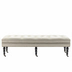 Porthos Home Juna Fabric Accent Bench with Rubberwood Legs and Wheels