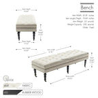 Porthos Home Juna Fabric Accent Bench with Rubberwood Legs and Wheels