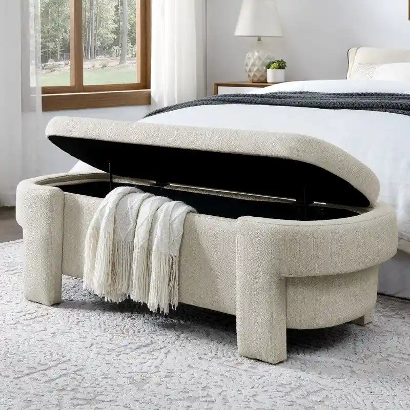 GEITIN Linen Fabric Upholstered Bench with Large Storage Space