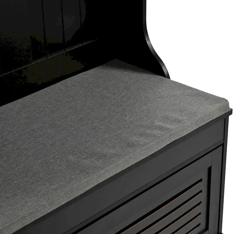 5-in-1 Entryway Bench with Shutter-shaped doors, Coat Rack, Cushion and 4 Sturdy Hooks, 47.2 Wide Hall Tree with Storage Bench