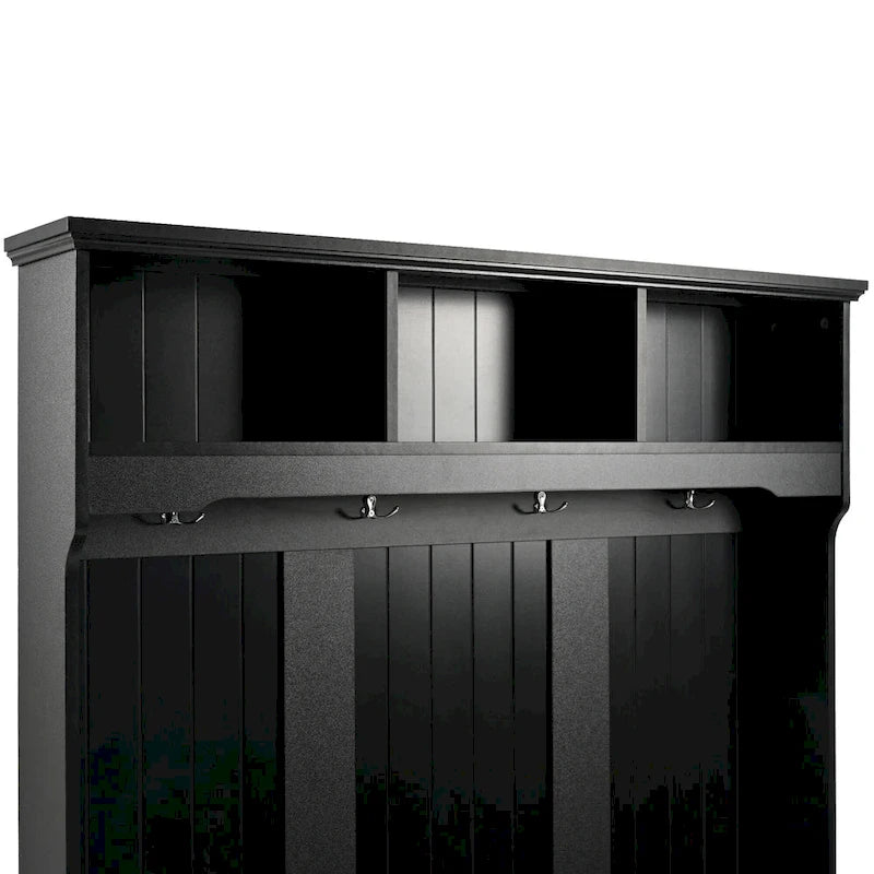 5-in-1 Entryway Bench with Shutter-shaped doors, Coat Rack, Cushion and 4 Sturdy Hooks, 47.2 Wide Hall Tree with Storage Bench