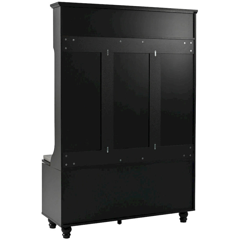 5-in-1 Entryway Bench with Shutter-shaped doors, Coat Rack, Cushion and 4 Sturdy Hooks, 47.2 Wide Hall Tree with Storage Bench