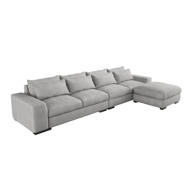 150 Wide L-Shape Linen Sofa Couch, Modern Feather Filled 5-Seat Sectional Sofa Couch with Ottoman