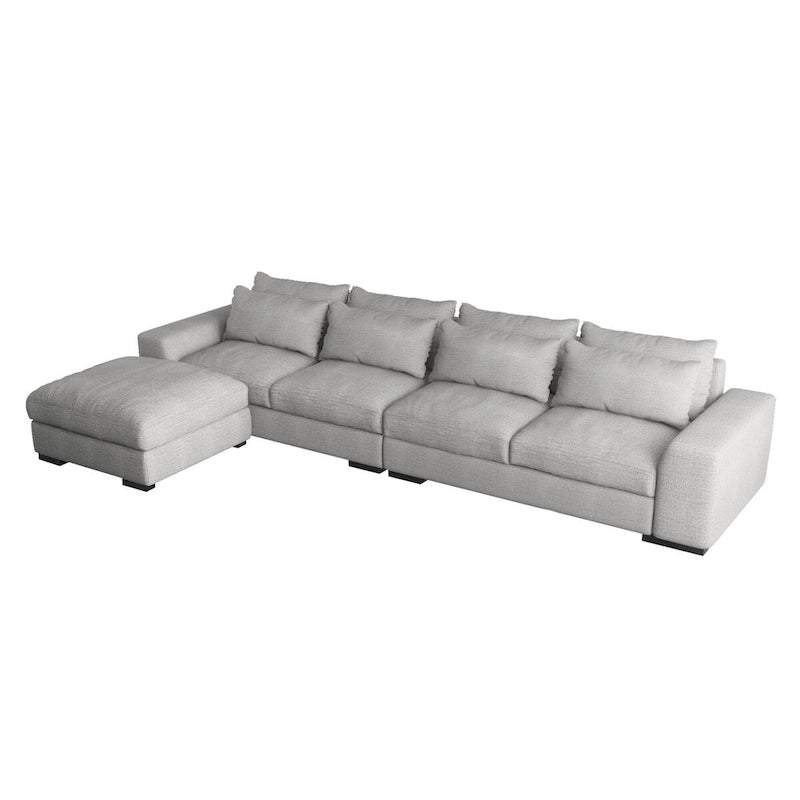150 Wide L-Shape Linen Sofa Couch, Modern Feather Filled 5-Seat Sectional Sofa Couch with Ottoman