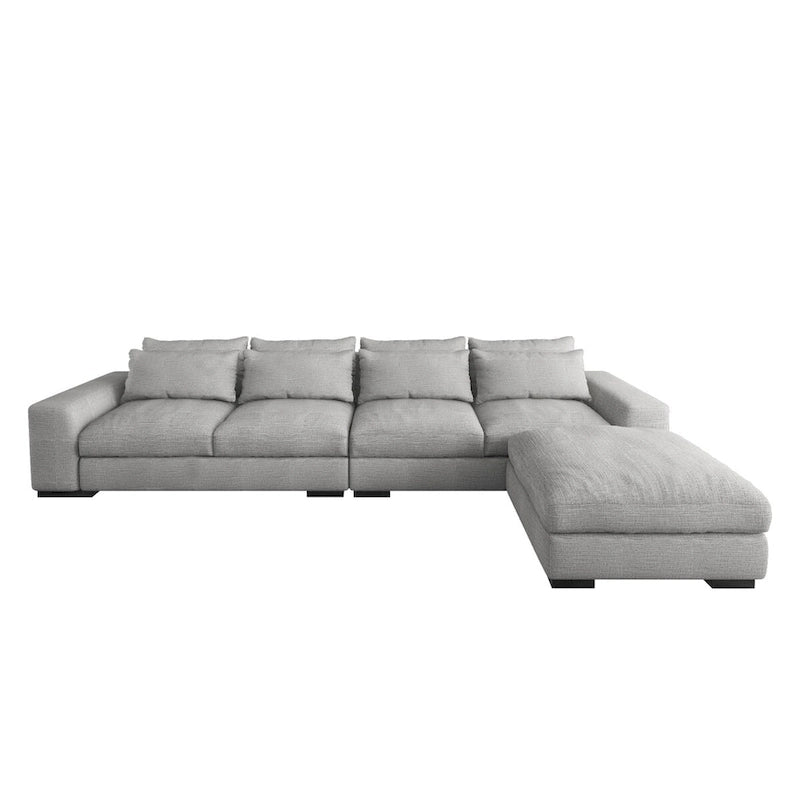 150 Wide L-Shape Linen Sofa Couch, Modern Feather Filled 5-Seat Sectional Sofa Couch with Ottoman